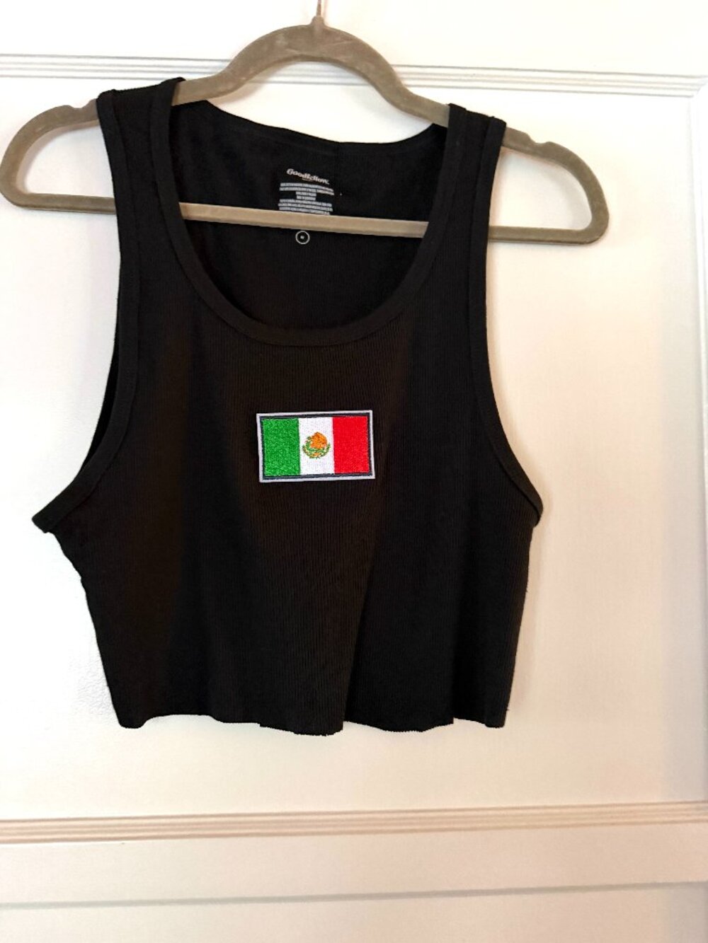 Custom Mexican Flag Patch Black Cropped Tank M